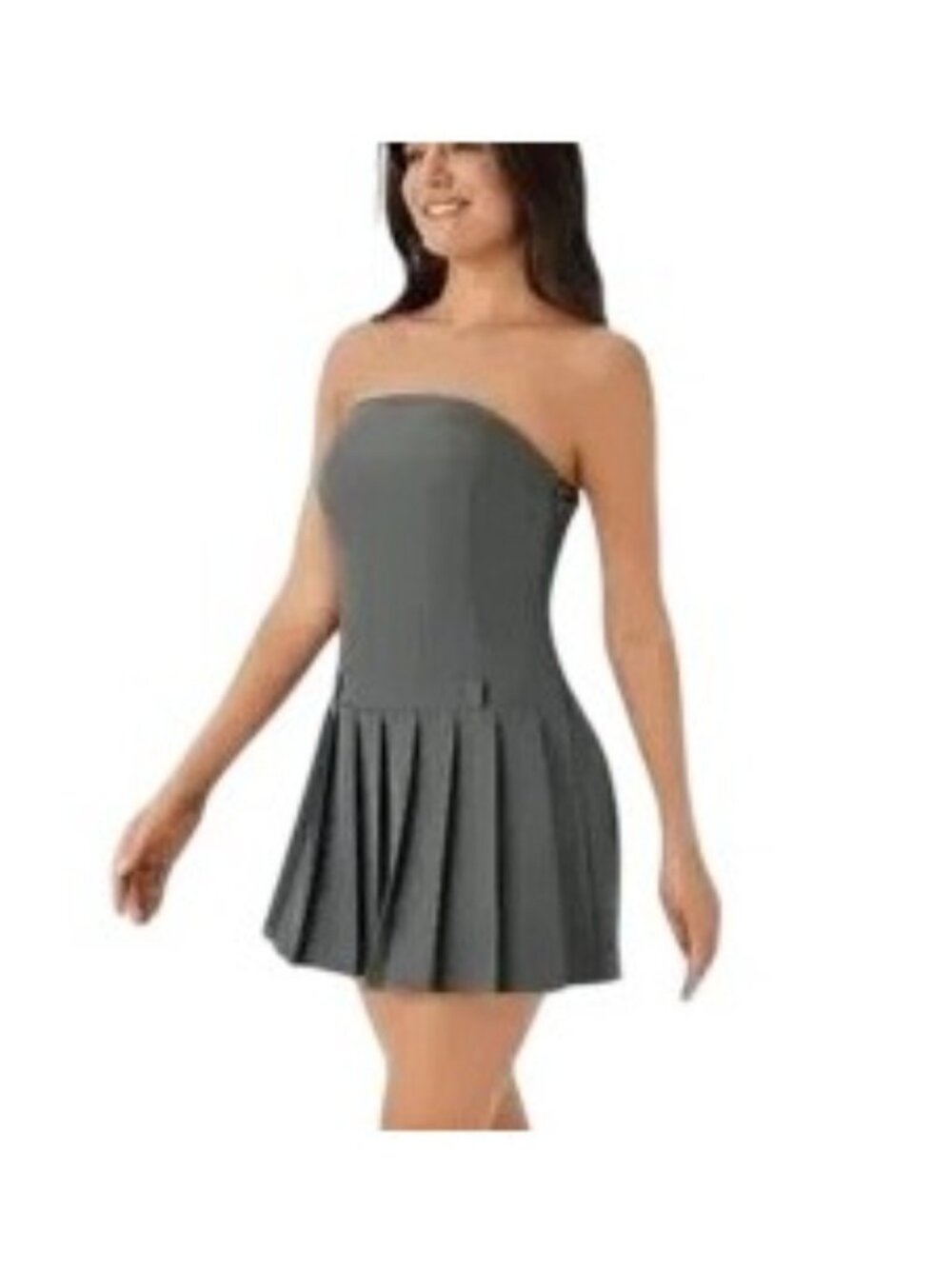 Halara Pleated Sleeveless Mini Belted Dress Gray Academia Size XS NWOT